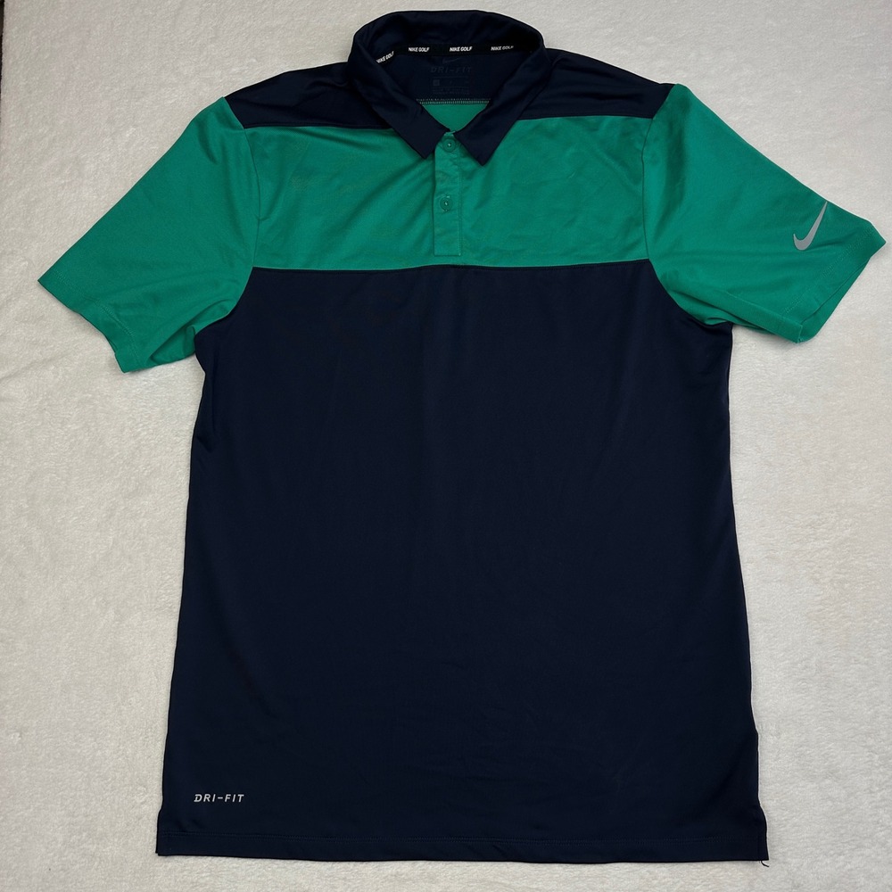 Nike Golf‎ Mens Dri-FIT Colorblock Polo Shirt Navy Blue Green Small
